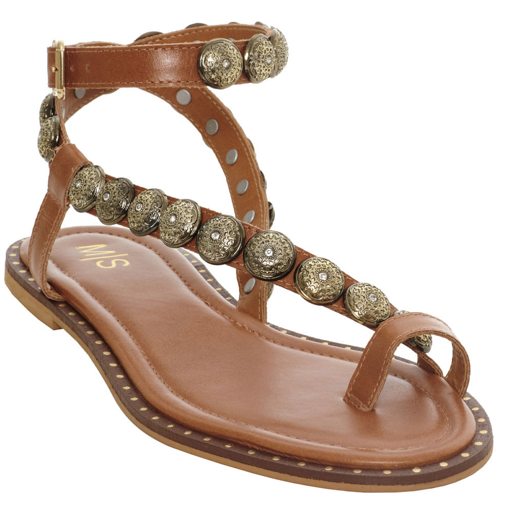 sandalia m|s couro bulgari conhaque -2